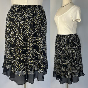 Y2K Skirt Plus Size 24W Black White Polka Dot Chiffon Flowy Pull On Minimal